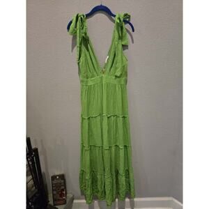 Ave Rara Women's M Lime Green Tiered Maxi Dress Tie Straps Boho Party Brazil